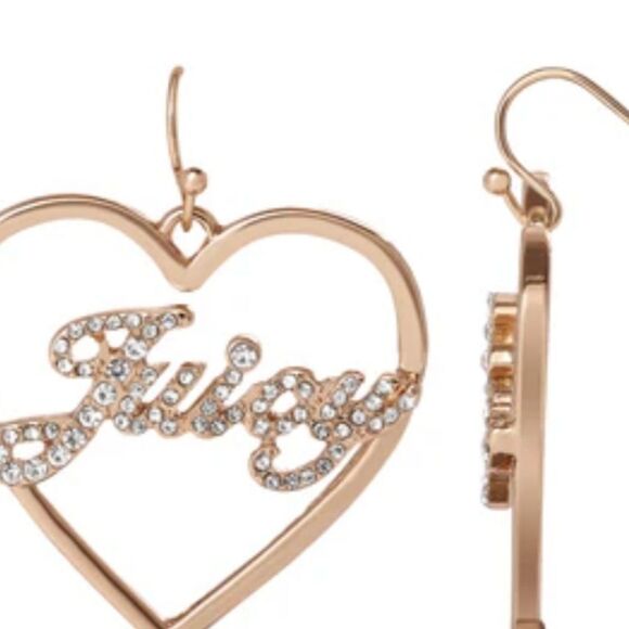 Juicy Couture Script Crystal Heart Drop Earrings - Picture 3 of 6